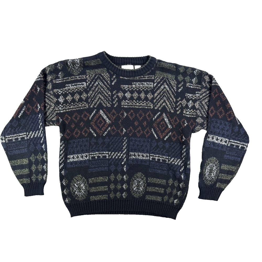 VTG Bugle Boy Company Sweater Mens Large Multicolor Geometric‎ Knit Pullover
